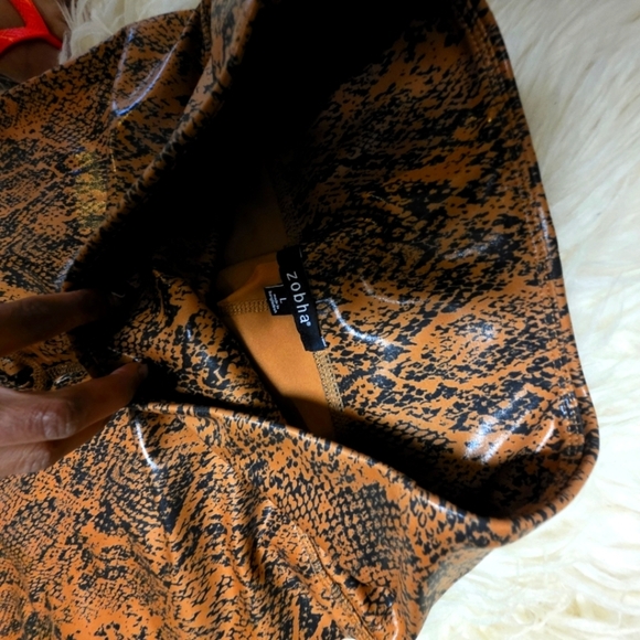 Orange and Black Snake Print Women's Top 2 Pc Set - Picture 3 of 4